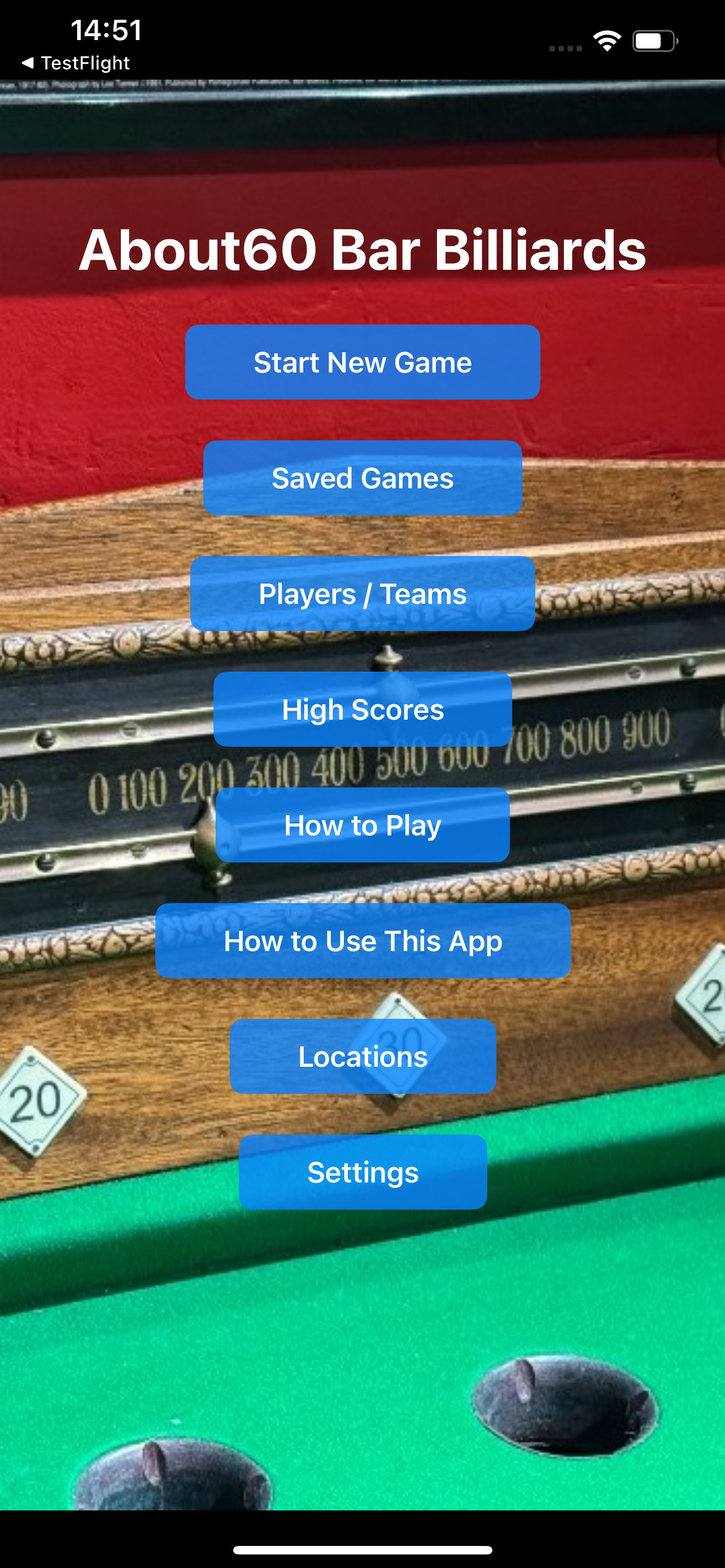 About60 Bar Billiards app screenshot