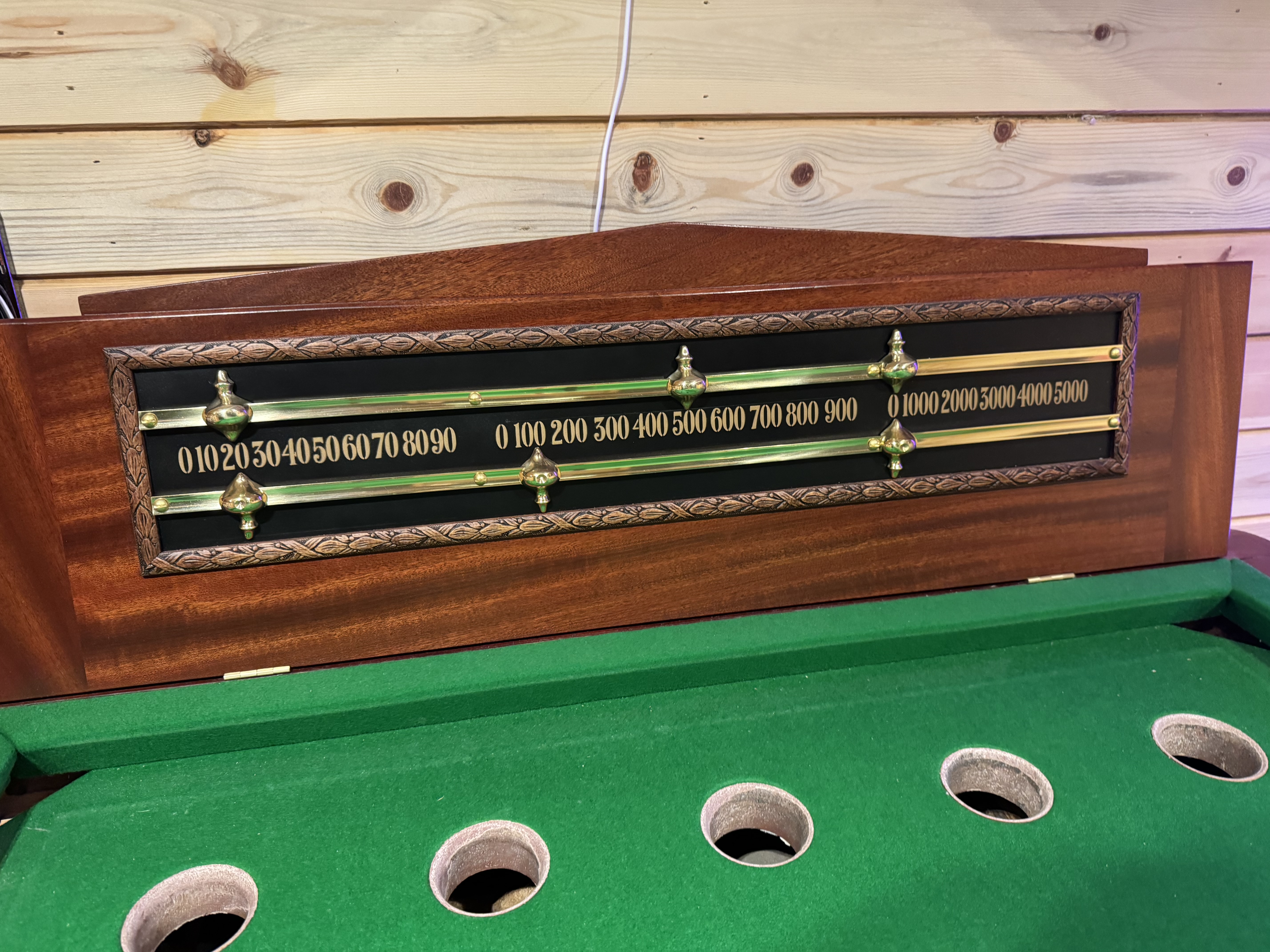 Mahogany bar billiards scoreboard