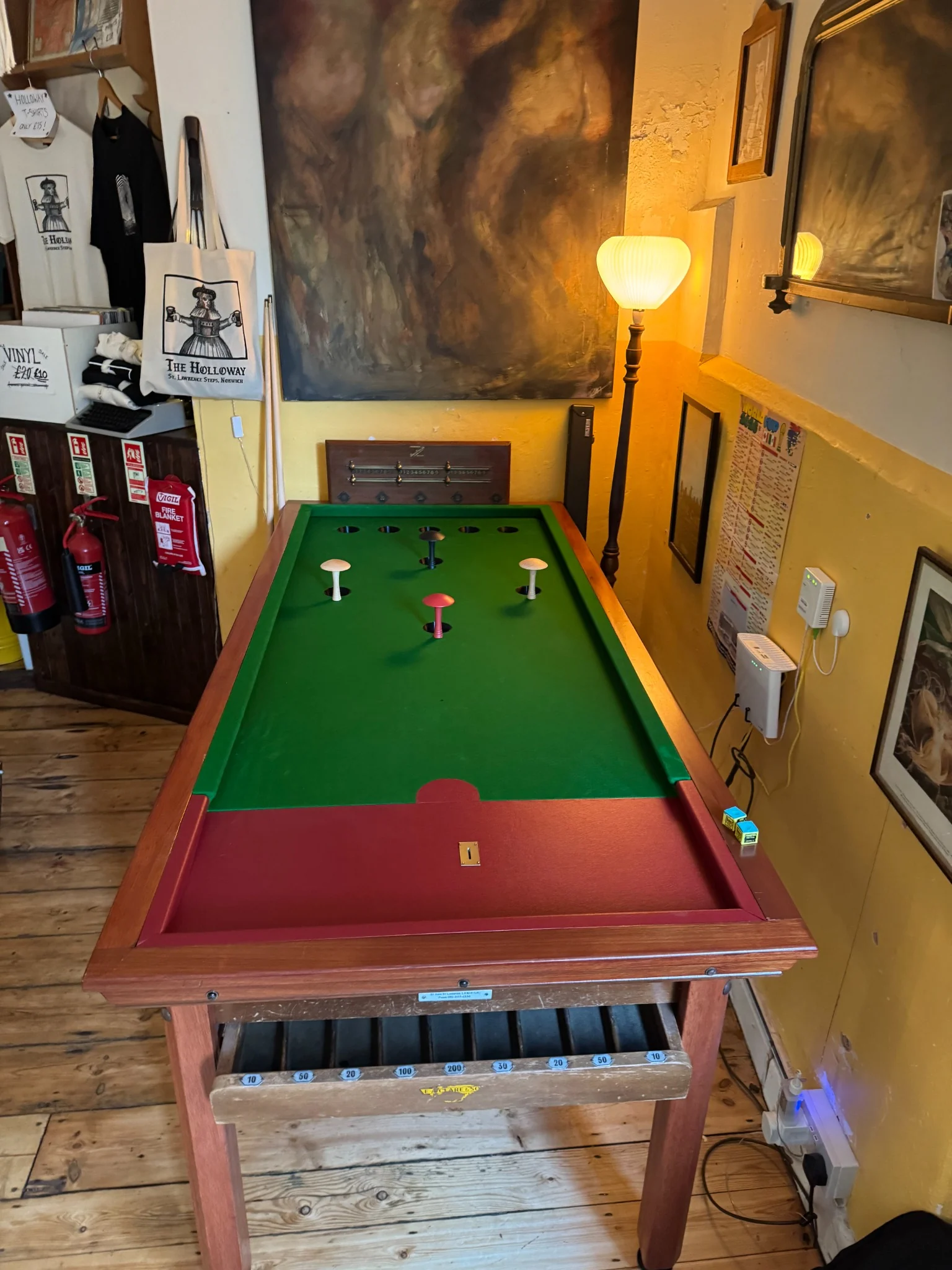 Front view of the restored bar billiards table at The Holloway